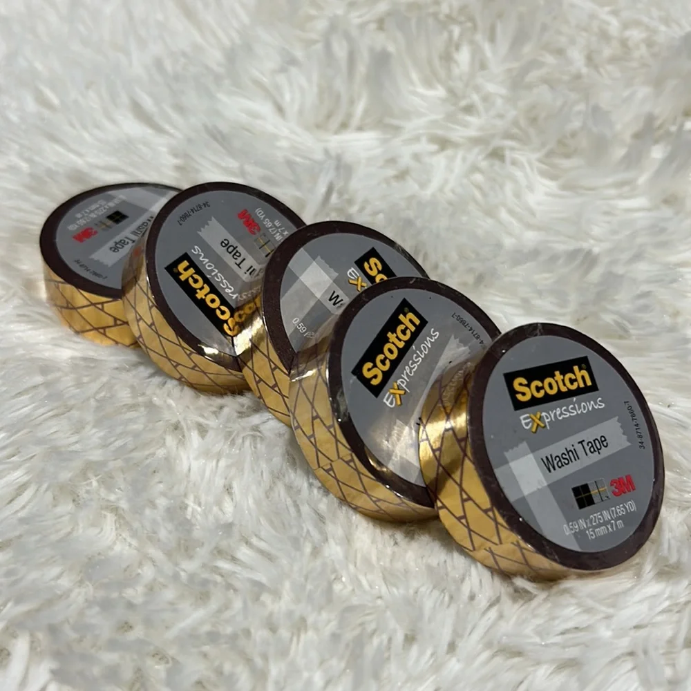 🩶5/$30 Scotch Expressions 3M Washi Tape - Five Rolls of Gold with Burgundy NEW